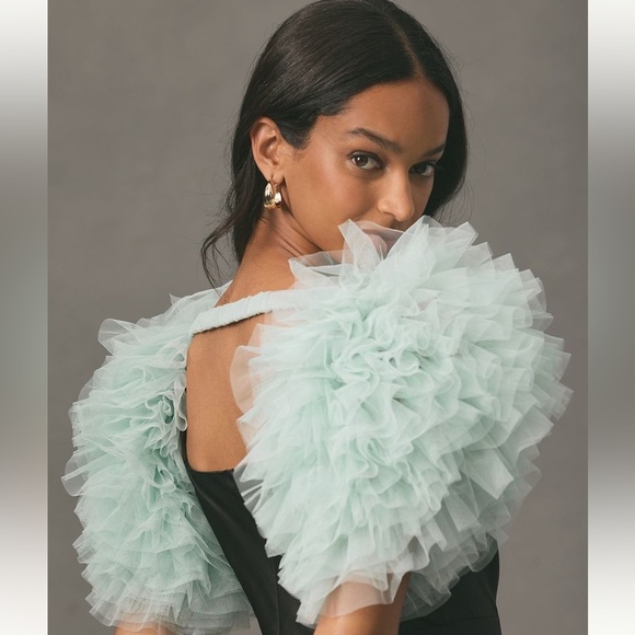 Anthropologie Black Tulle Ruffle Sleeves - Picture 6 of 9